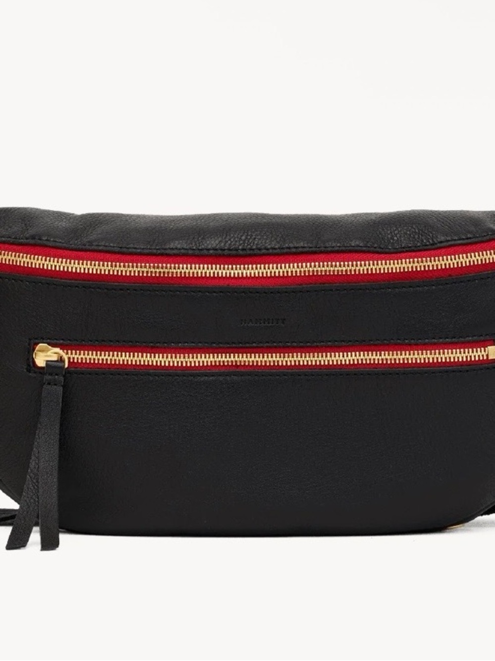 Hammitt Charles Lrg Black/Brushed Gold Leather Crossbody Belt Bag with Red-Trim - Picture 5 of 12